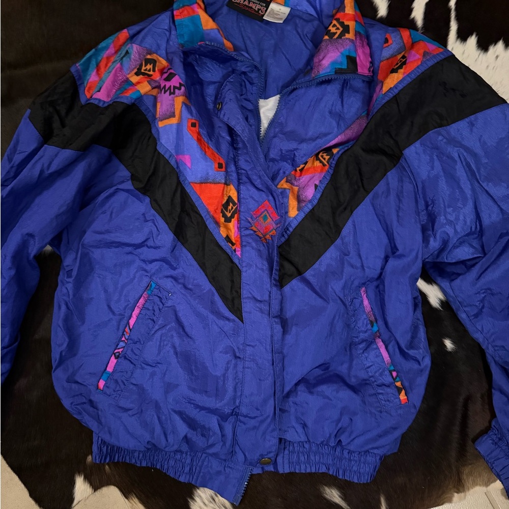VINTAGE Champs Sports Multicolor Windbreaker with Purple and Orange Accents